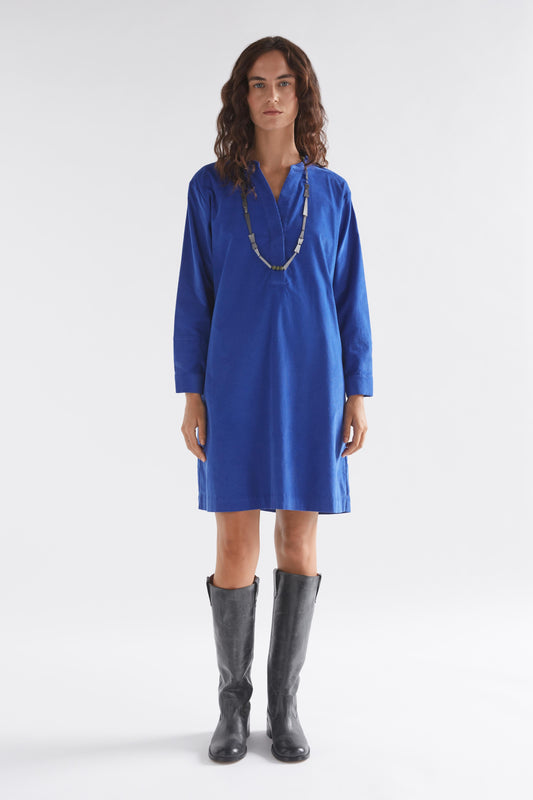 Luja Organic Cotton Long Sleeve Short Corduroy Dress Model Front | ULTRAMARINE