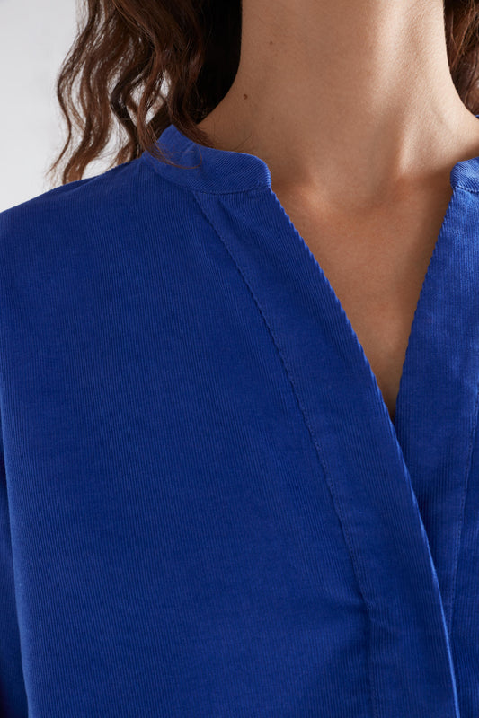 Luja Organic Cotton Long Sleeve Short Corduroy Dress Model Neck Detail | ULTRAMARINE