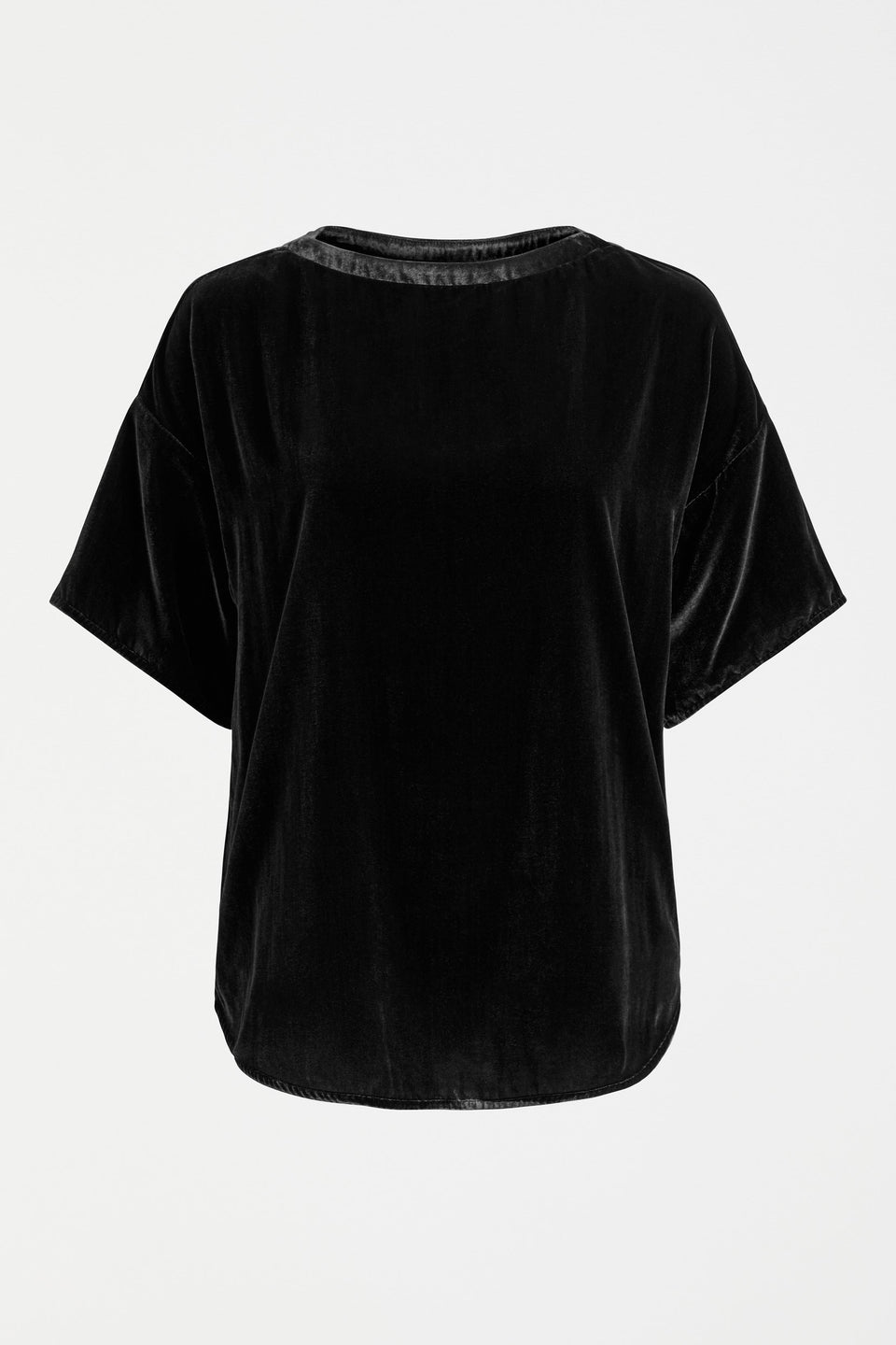 Suuri Boxy Sleeve Drop Shoulder Velvet Top Front | BLACK