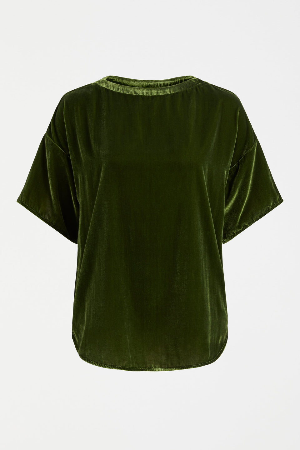 Suuri Boxy Sleeve Drop Shoulder Velvet Top Front | MOSS GREEN