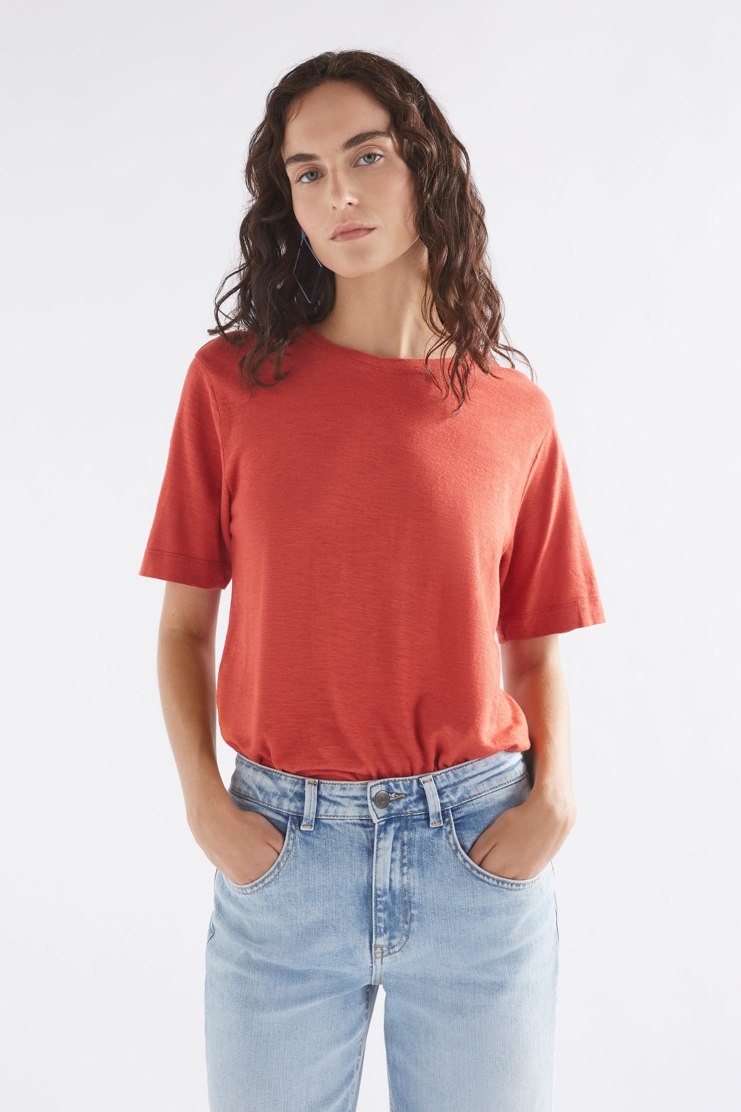 Jaana Organic Cotton and Hemp Jersey Crew Neck Tshirt Model Front | SANGRIA