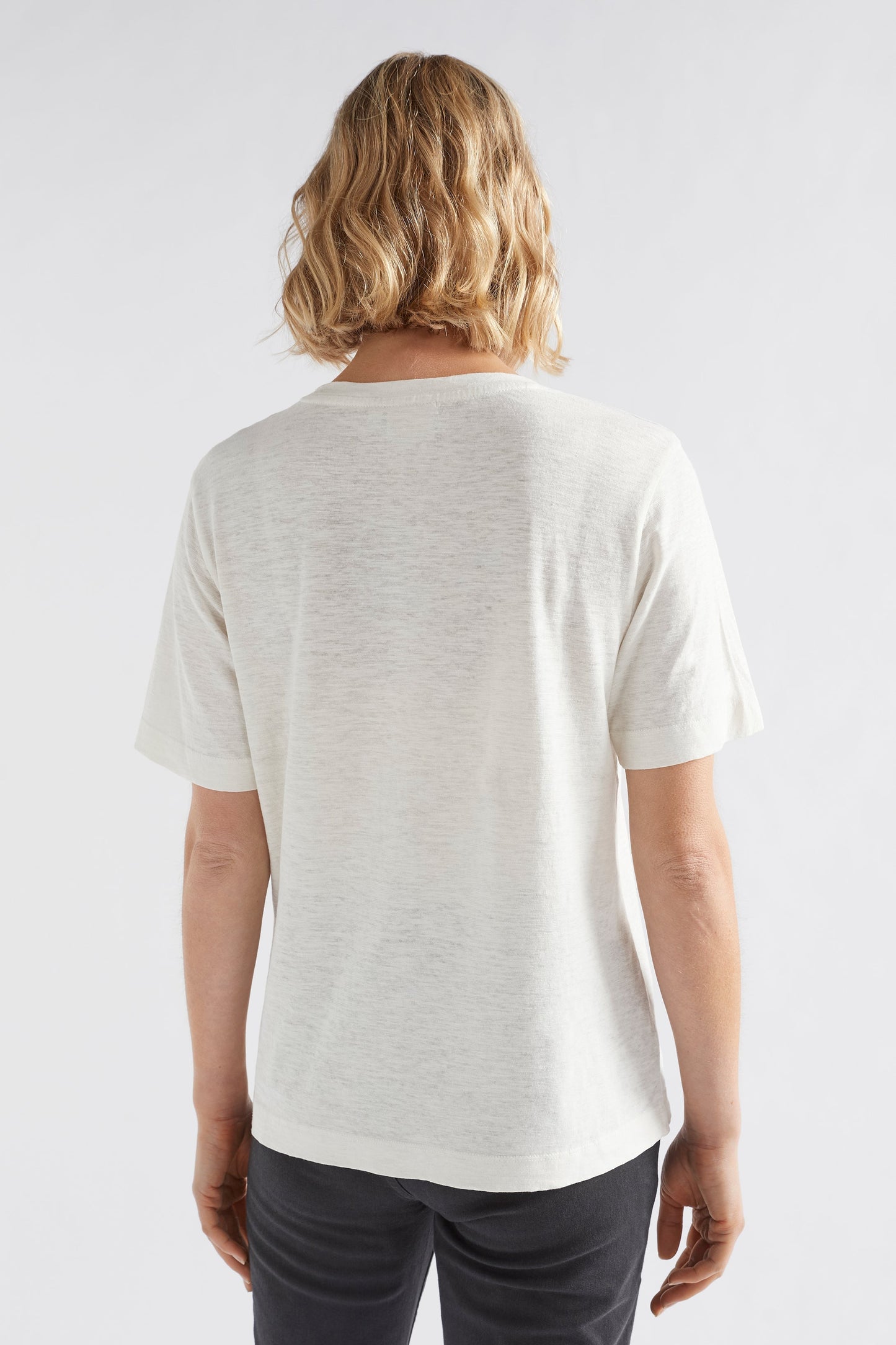 Jaana Organic Cotton and Hemp Jersey Crew Neck Tshirt Model Back | WHITE