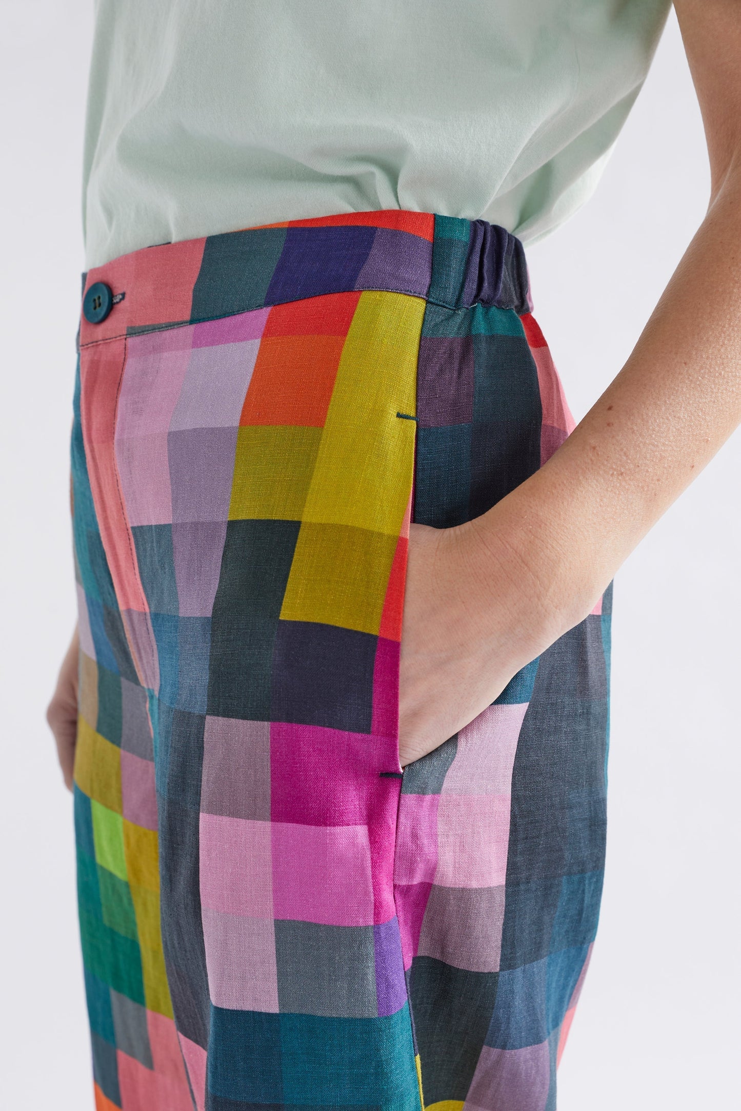 Pira Wide Leg Mid Rise Print Linen Pant Mode Detail | PIXEL PRINT