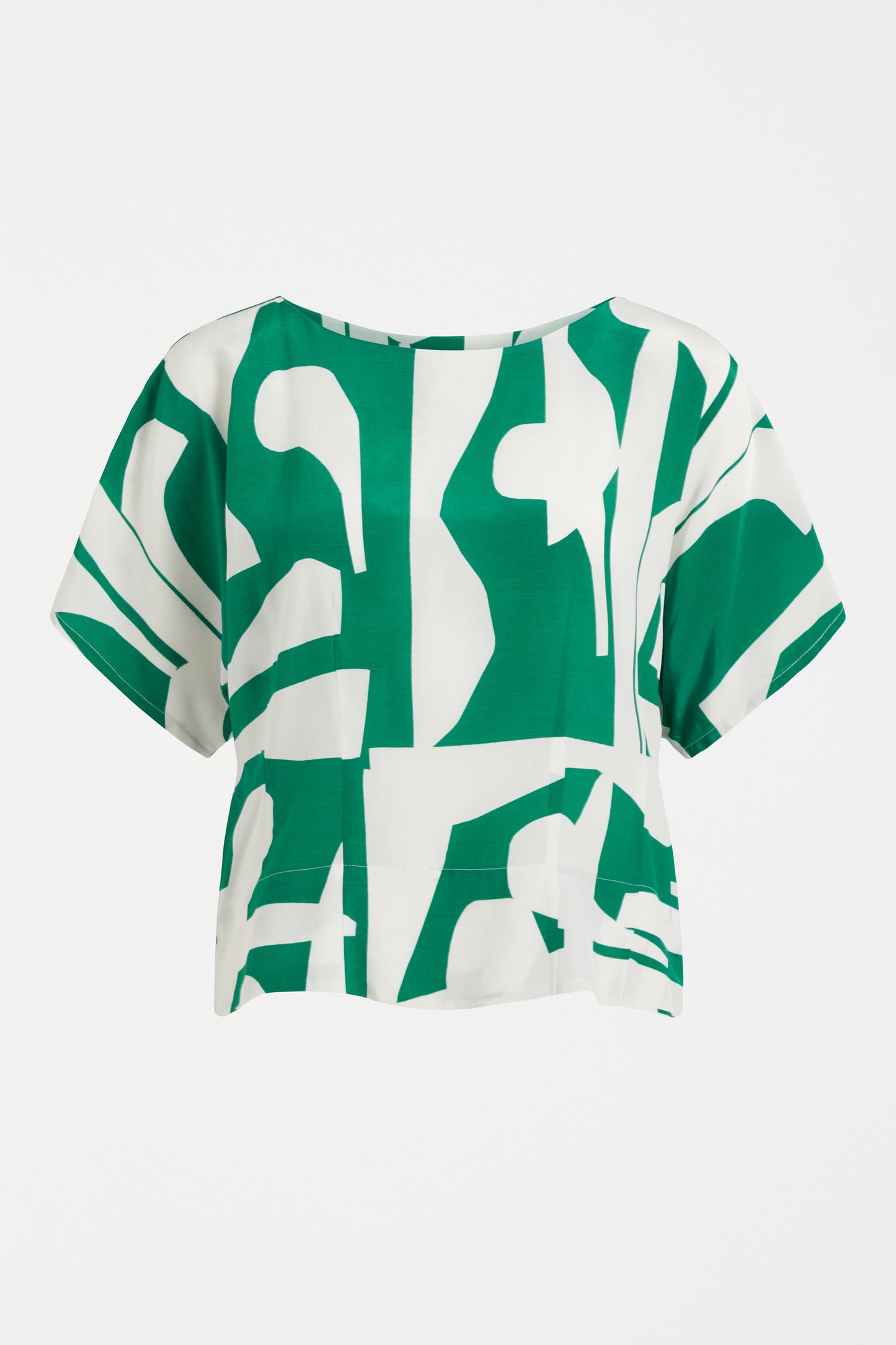 Hanne Silky Geometric Print Short Sleeve Top Front | GREEN BRAQUE PRINT