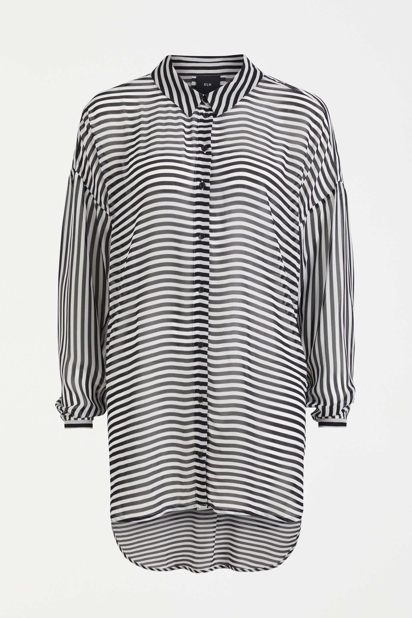 Eir Dropped Shoulder Sheer Striped Shirt Front | BLACK WHITE