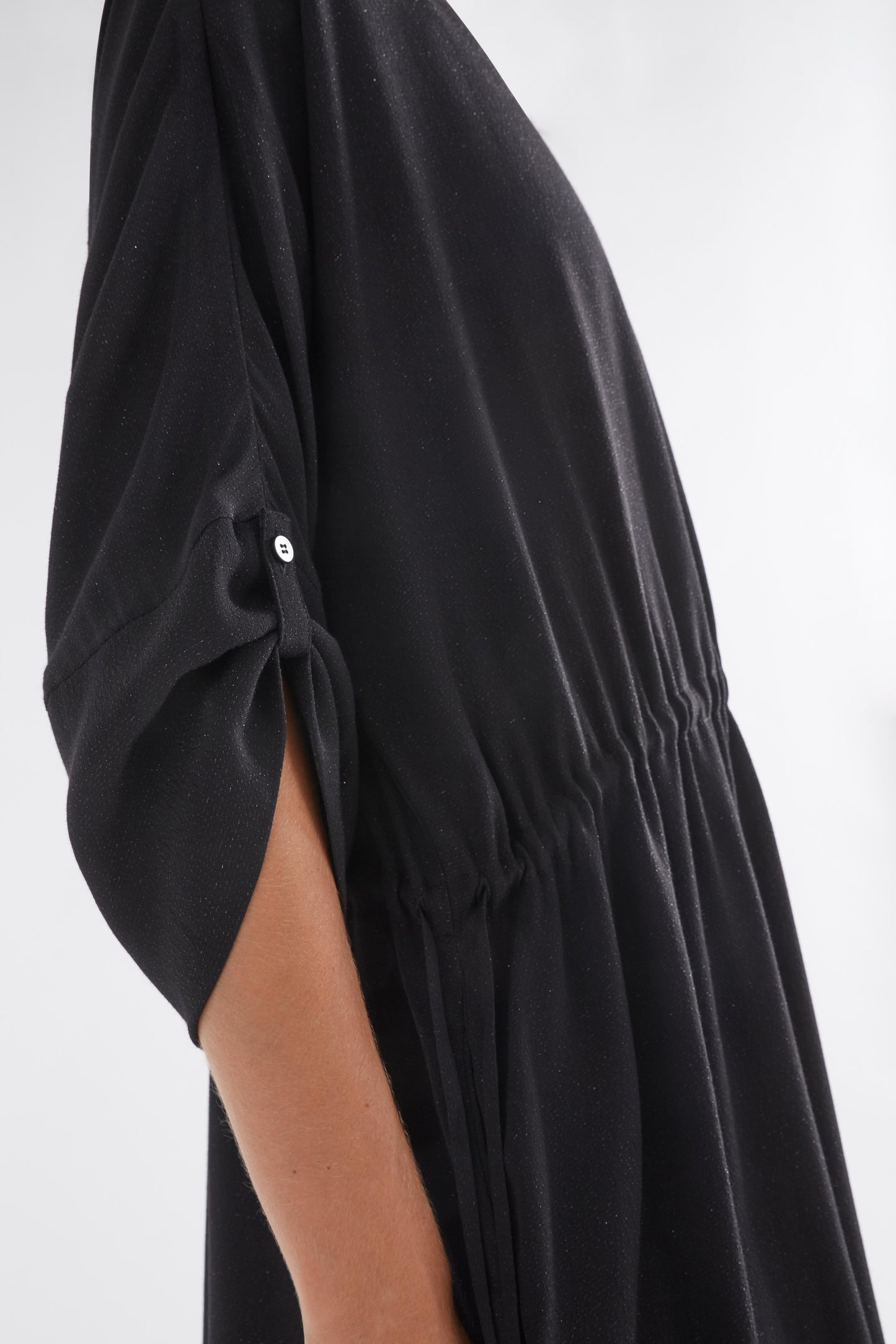Blic Metallic Drawstring Dress with Slip Model Side detail | BLACK METALLIC