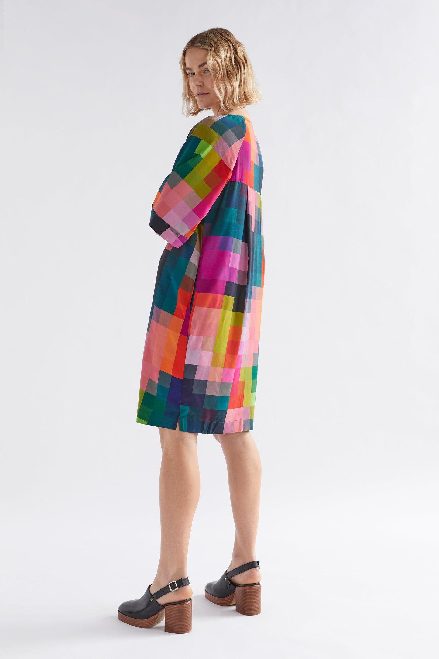Malo Statement Print Shift Dress Model Side | PIXEL PRINT