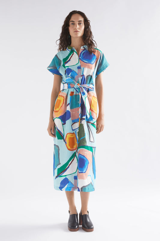 Tilko Linen Print Midi Shirt Dress Model Front | SUN PRINT