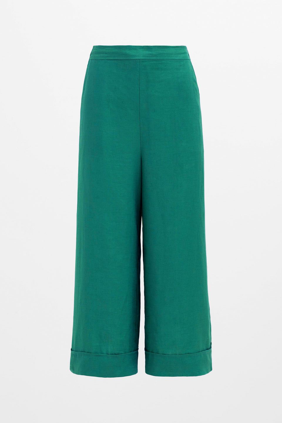 Vassa Wide Leg Linen Culotte Front | JEWEL GREEN