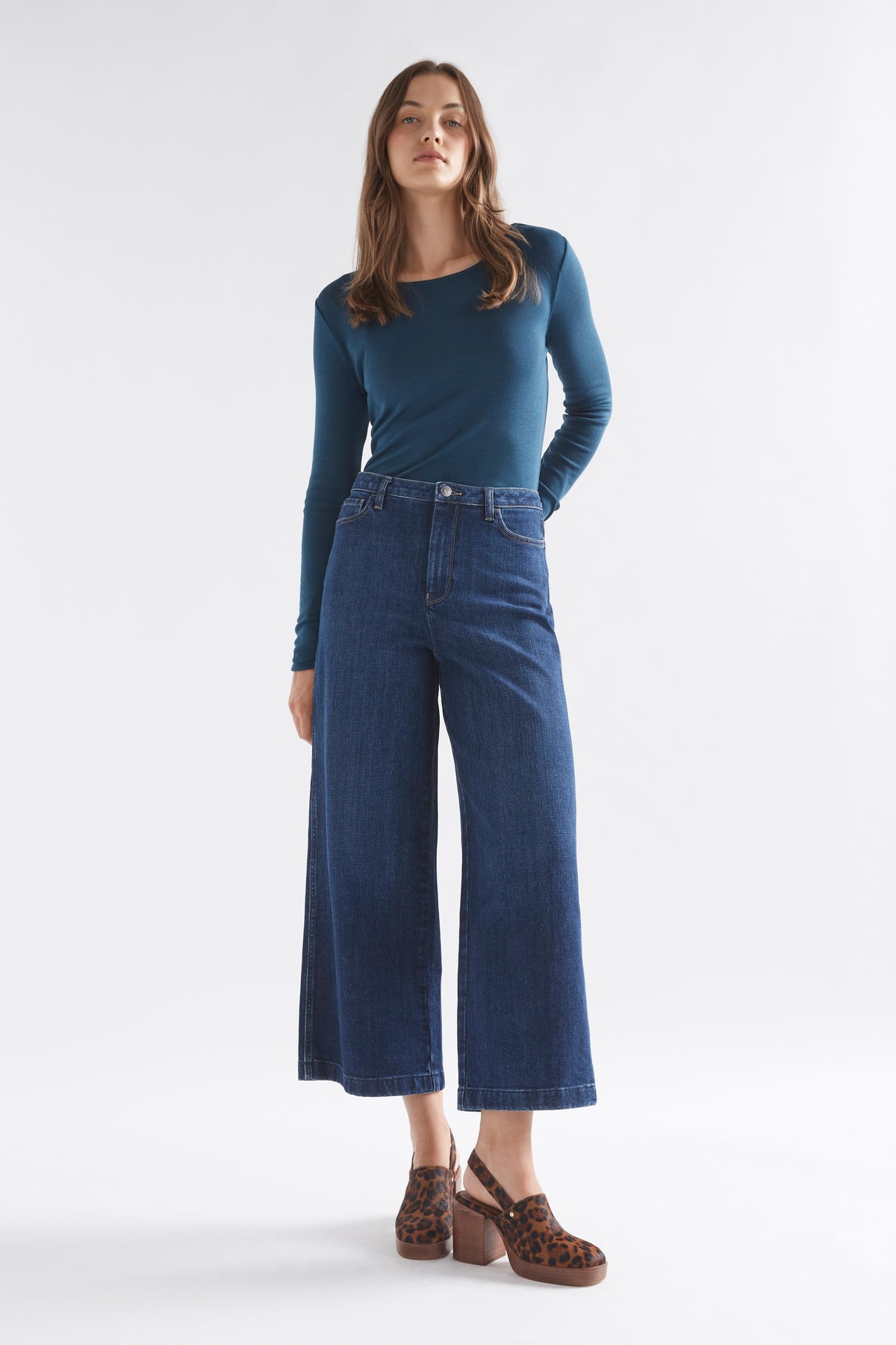 Merino Wool Long Sleeve Skin Top Model Front Full Body | JASPER