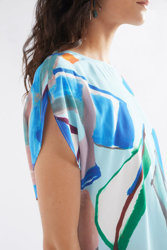Kash Print Circle Sleeve Silky Top Model Side | SUN PRINT