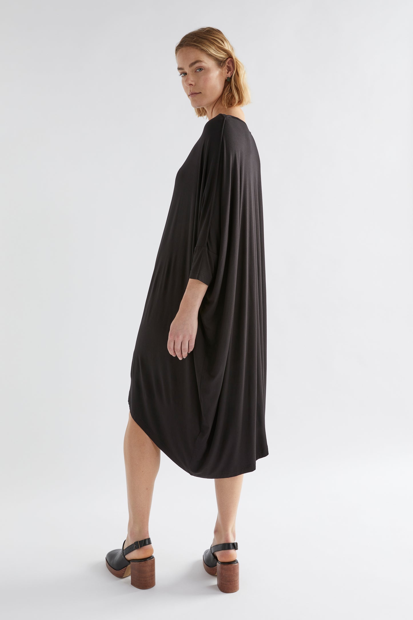 Wide Stretch Classic Jersey Dress Model Jess Angled back | Black