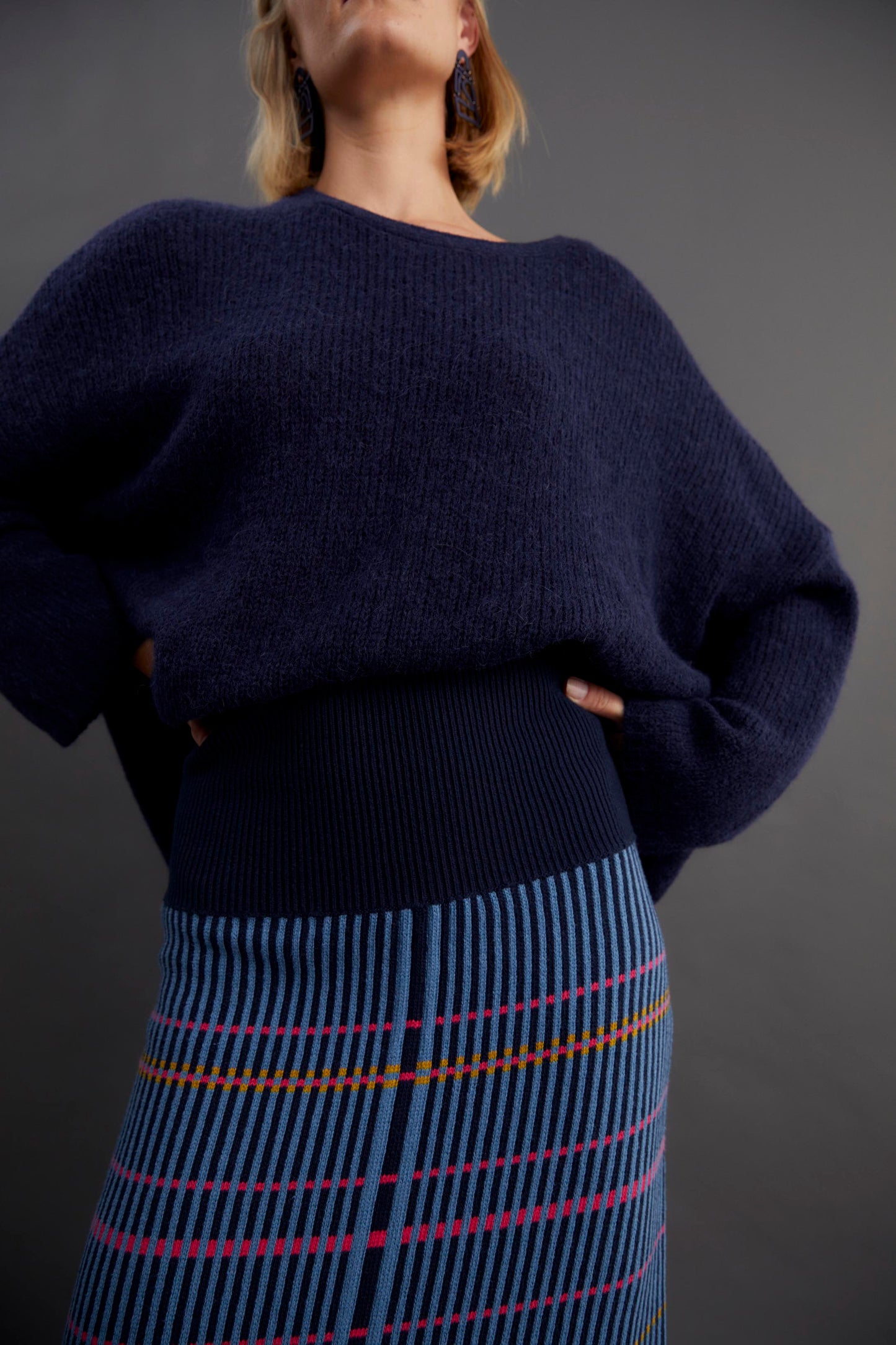 Agna Merino and Alpaca Wool Sweater Front Campaign Model | STEEL BLUE