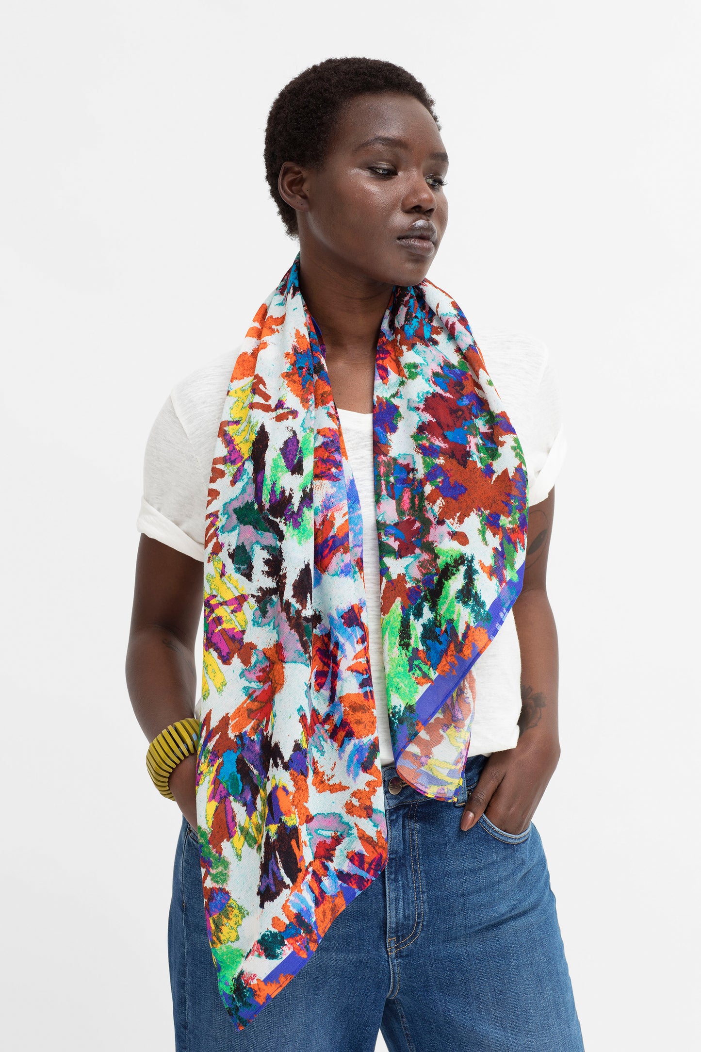 Halst Sustainable Viscose Square Scarf Model | FLAESE PRINT