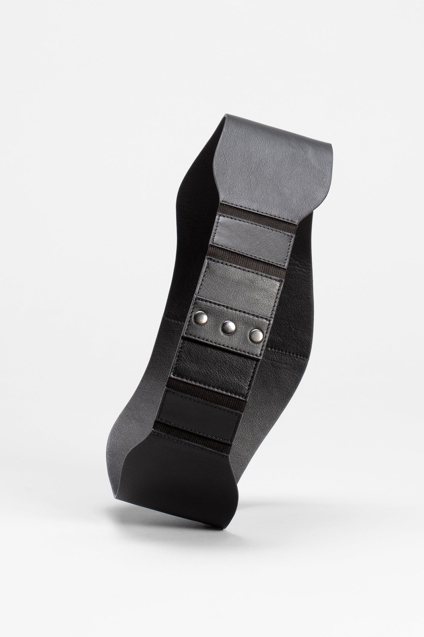 Vinka Elasticised Wide Leather Waist Belt Back BLACK
