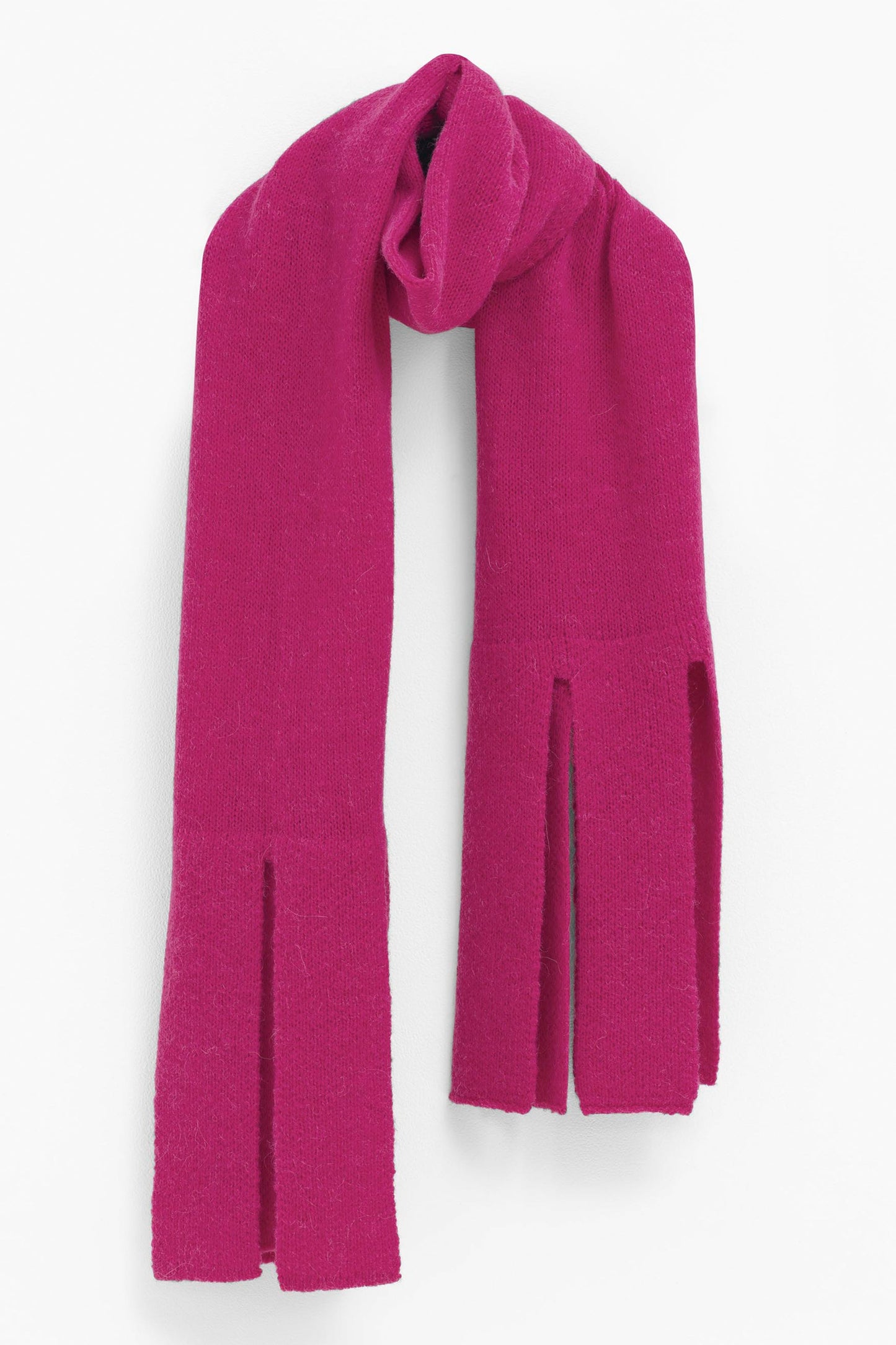Agna Alpaca-Wool Large Tassel Knitted Scarf Front | BRIGHT PINK