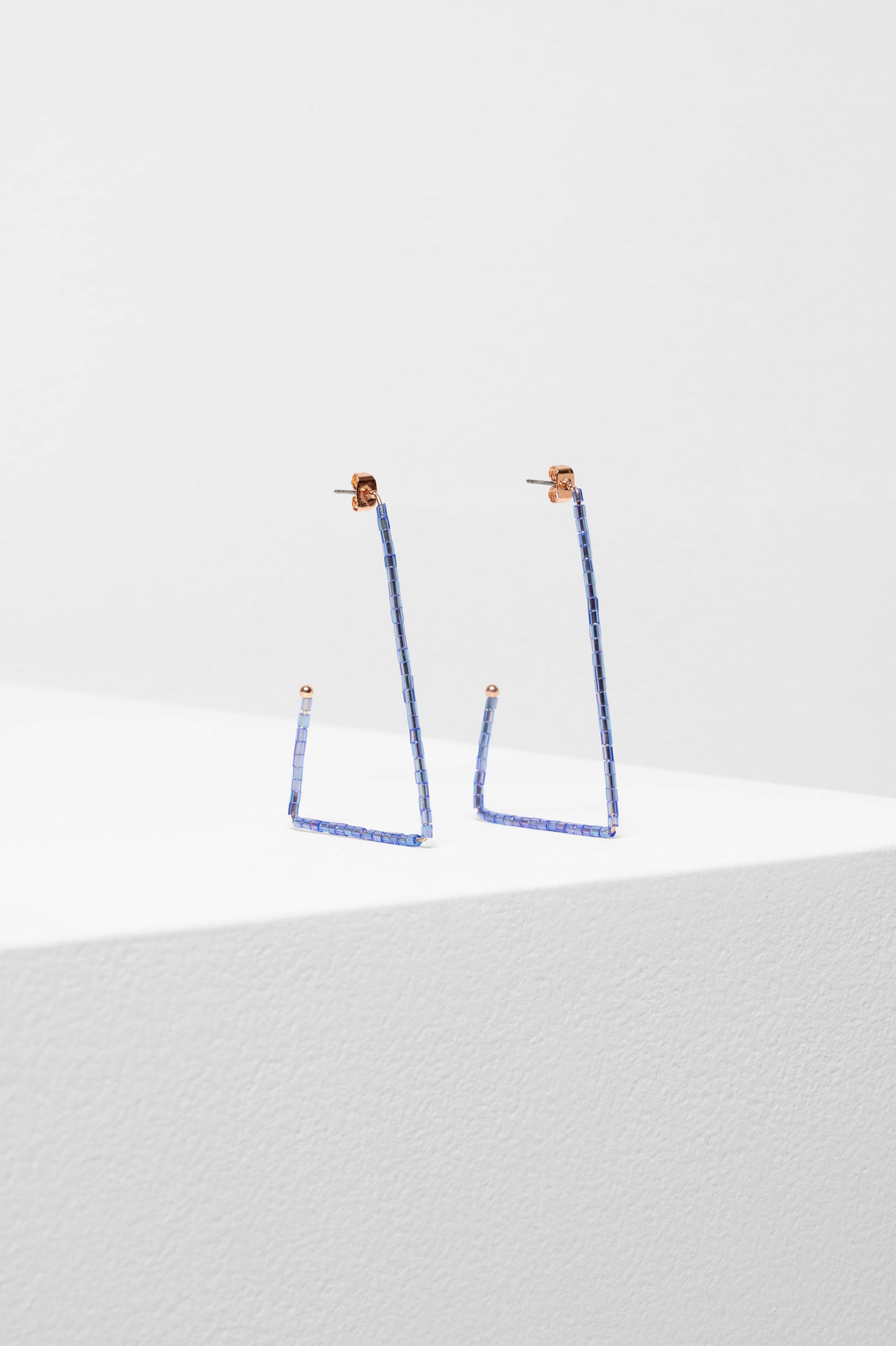 Kima Fine Glass Seed Bead Triangle Abstract Hoop Stud Earring | BLUE FOG