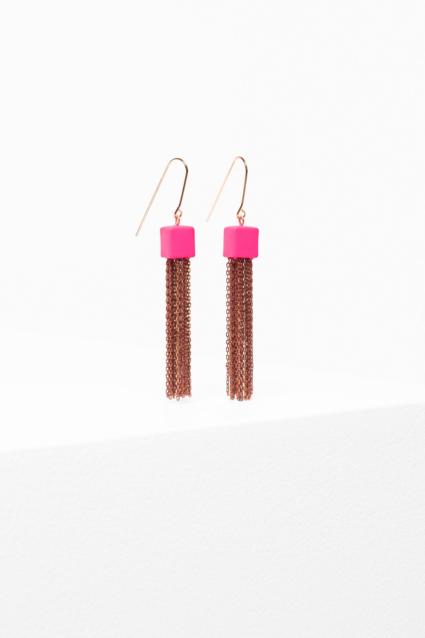 Taz Coloured Chain Tassel Earring | HOT PINK