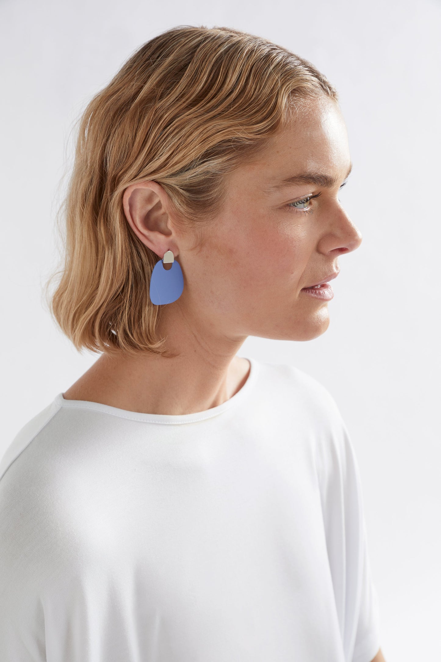 Holt Abstract Coloured Coated Metal Disc Stud Earring Model | BLUE MIST