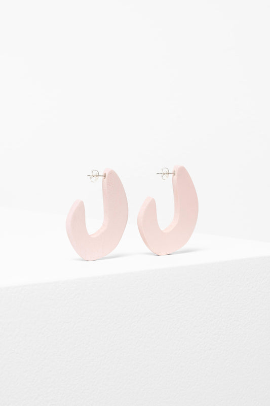 Riiva Coloured Wood Geometric Hoop Stud Earring | LIGHT PINK