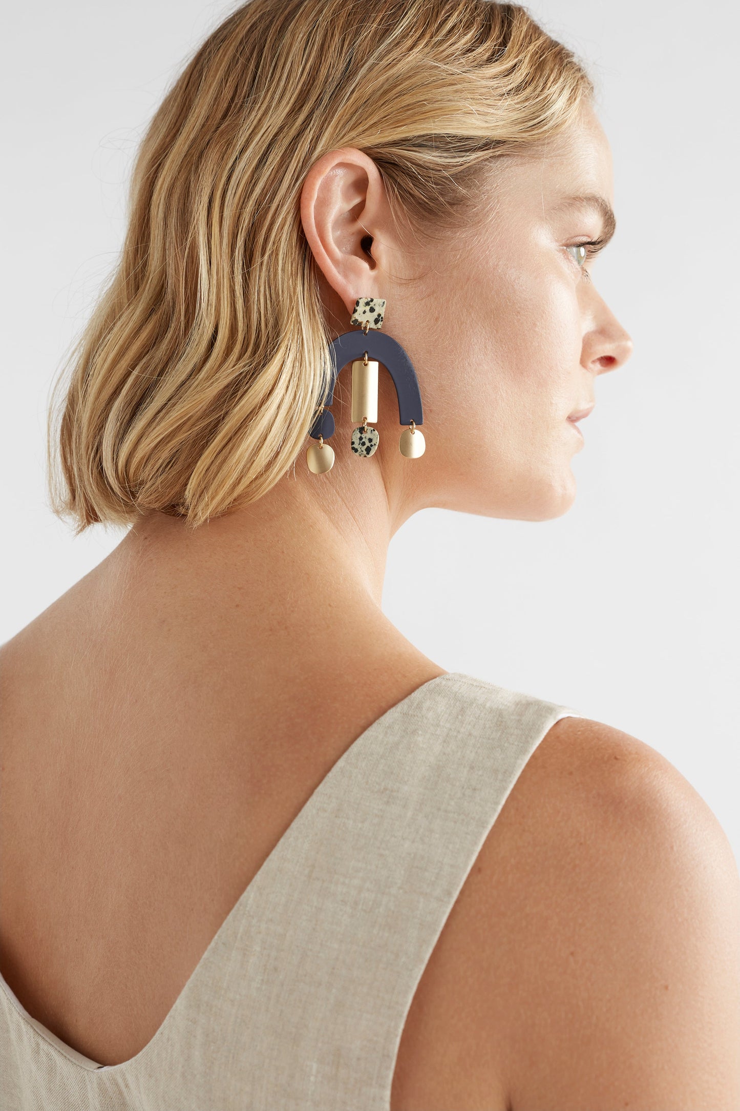 Maddi Stone and Brass Drop Earring Model 1 STEEL BLUE