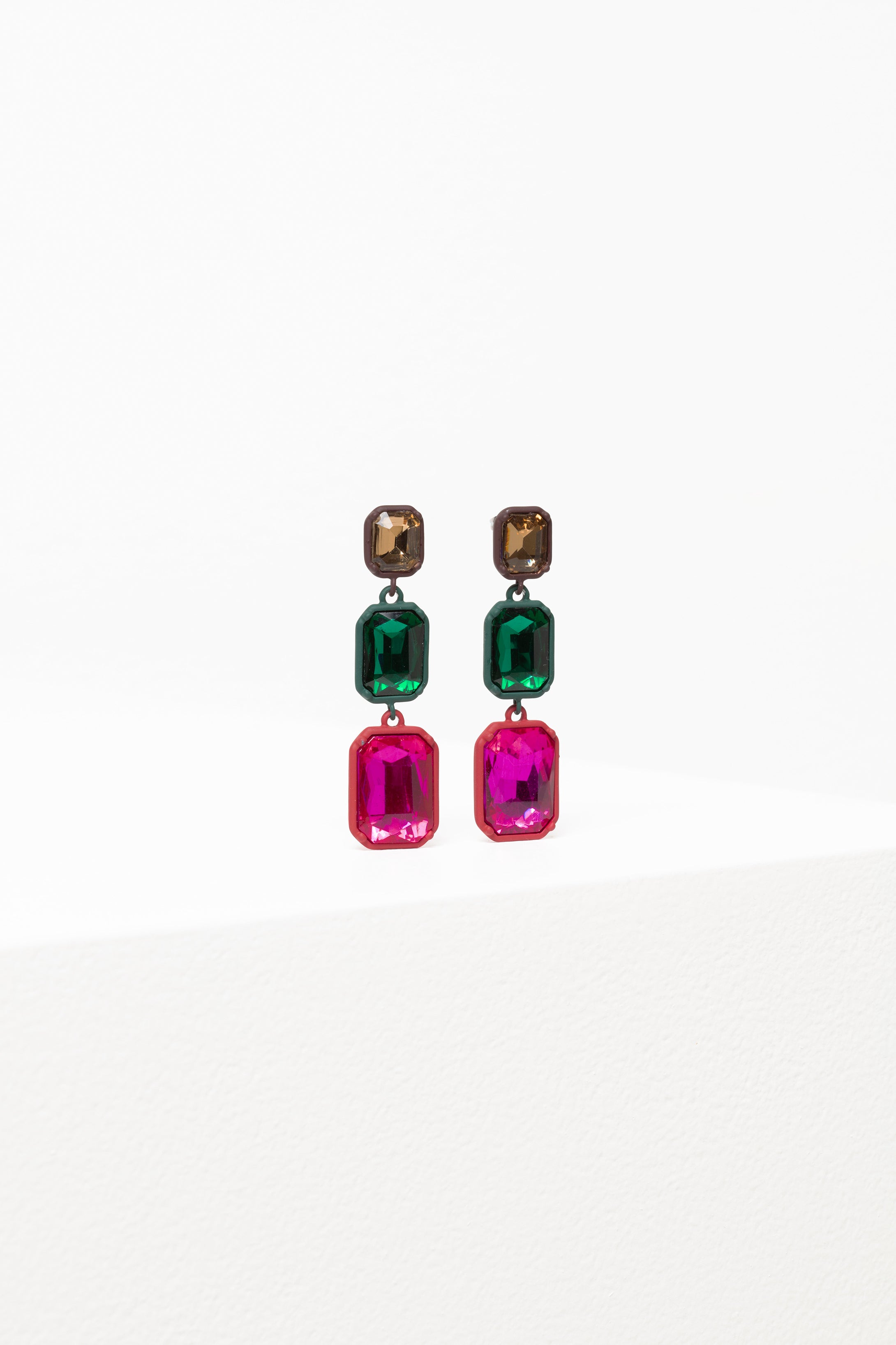 Jule Statement Triple Drop Coloured Glass Earring | CHOCOLATE