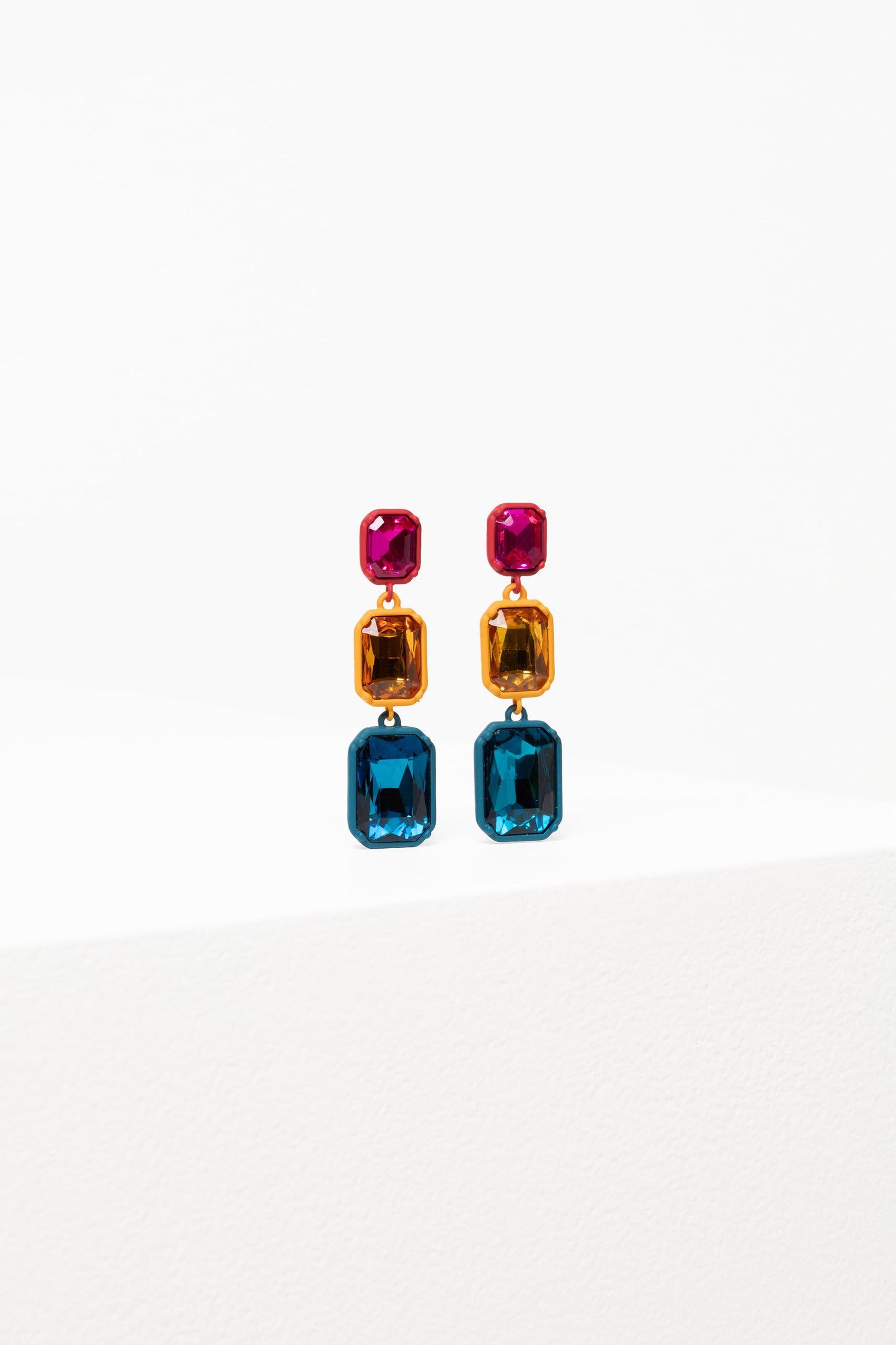 Jule Statement Triple Drop Coloured Glass Earring | BRIGHT PINK