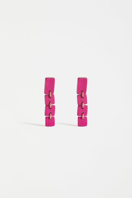 Sjer Wooden Geometric Drop Earring | HOT PINK