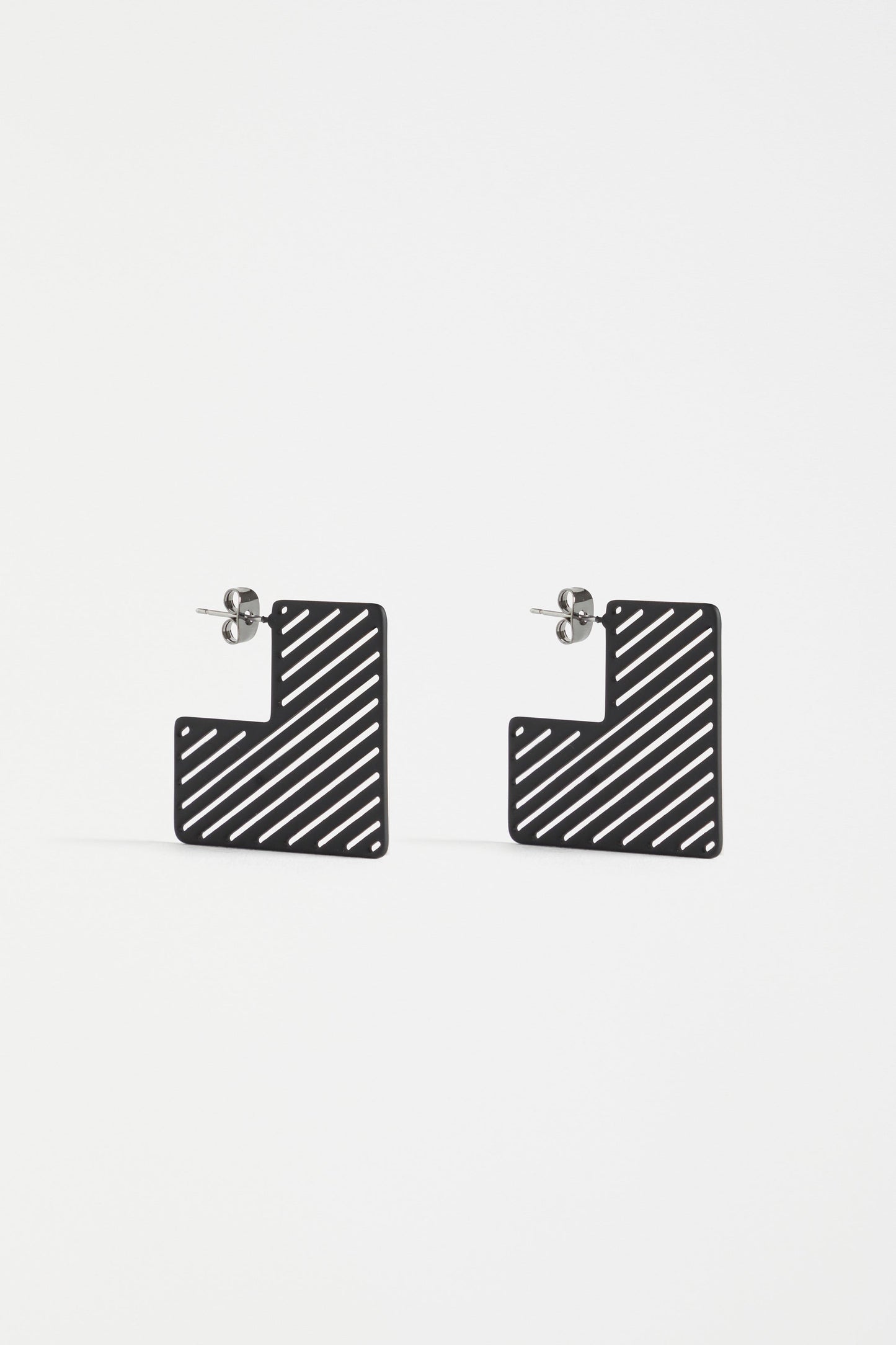Skaret Geometric Colour Coated Square Hoop Earring | BLACK