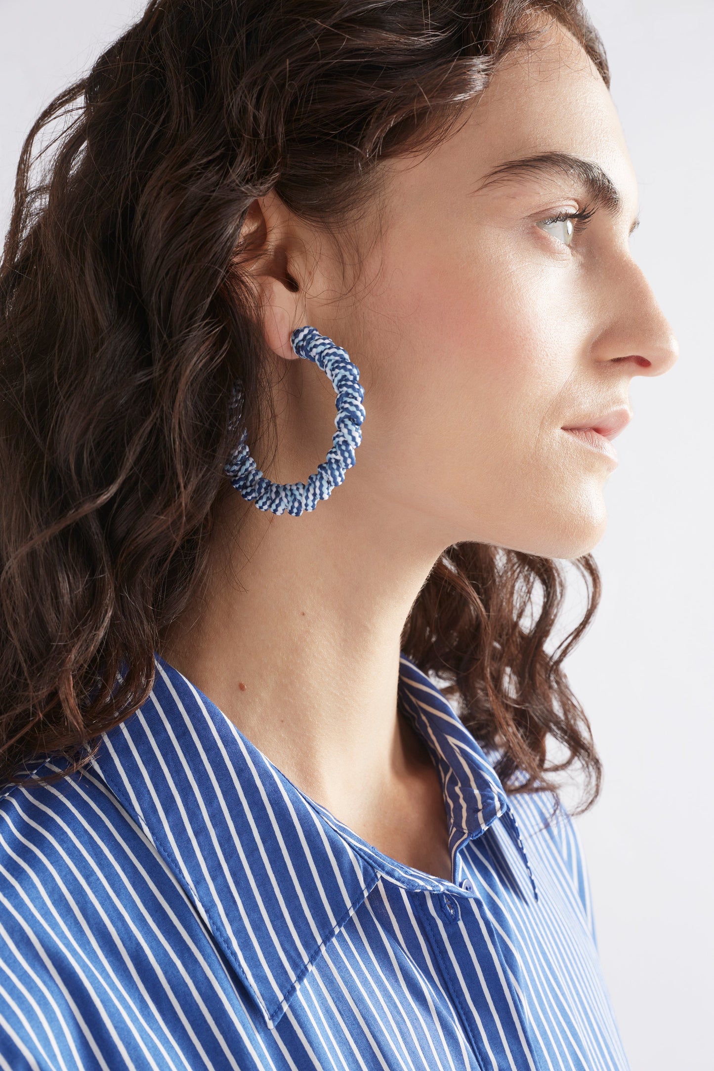 Kailin Cord Wrapped Hoop Earring Model | BLUE