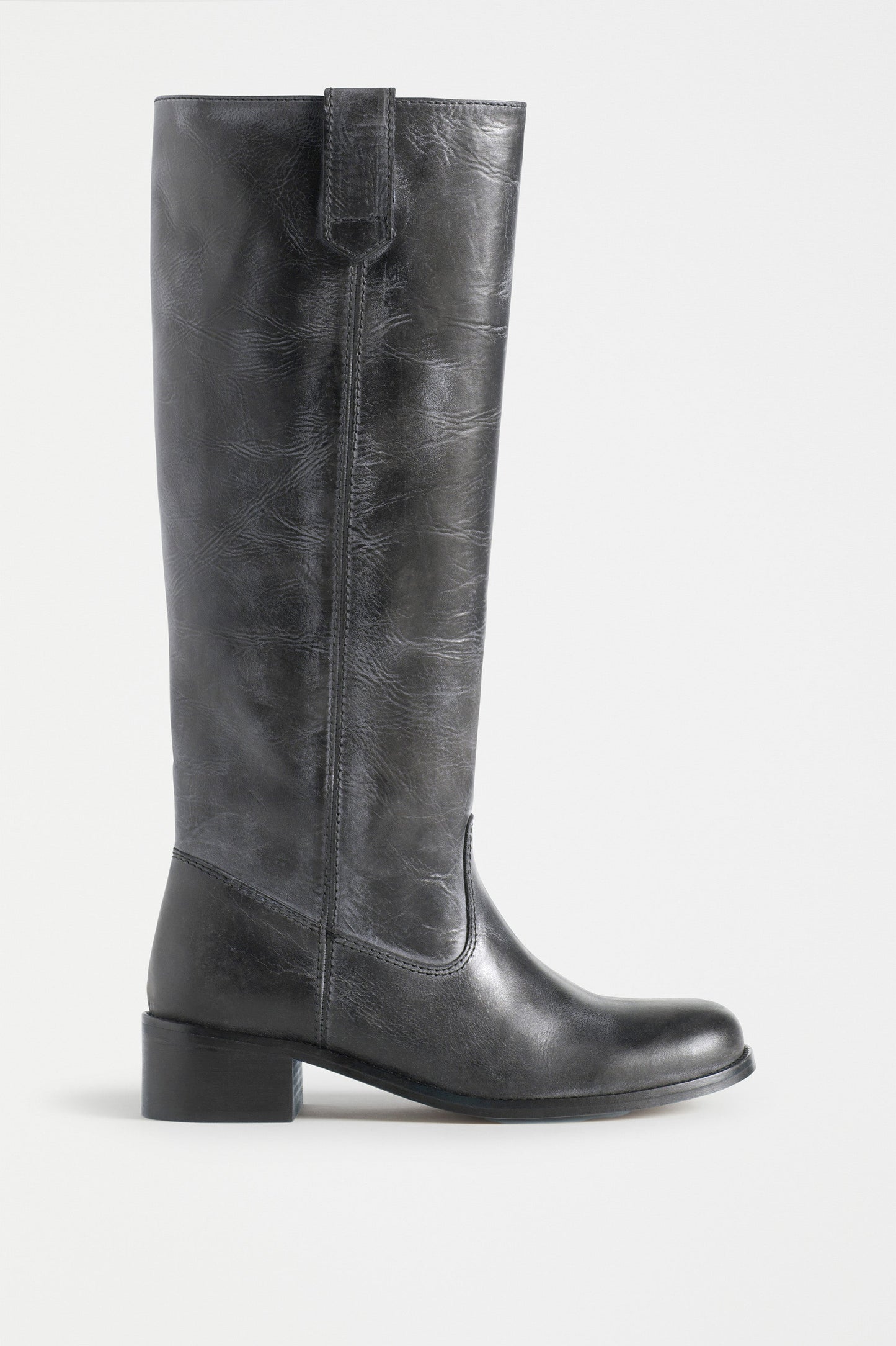 Anna Escovado Natural Worn Look Knee High Leather Boots Side | BLACK