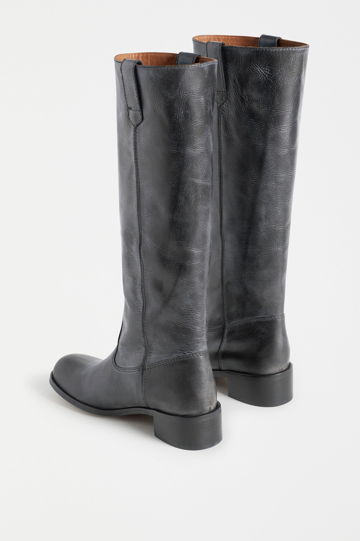 Anna Escovado Natural Worn Look Knee High Leather Boots Angled Back | BLACK