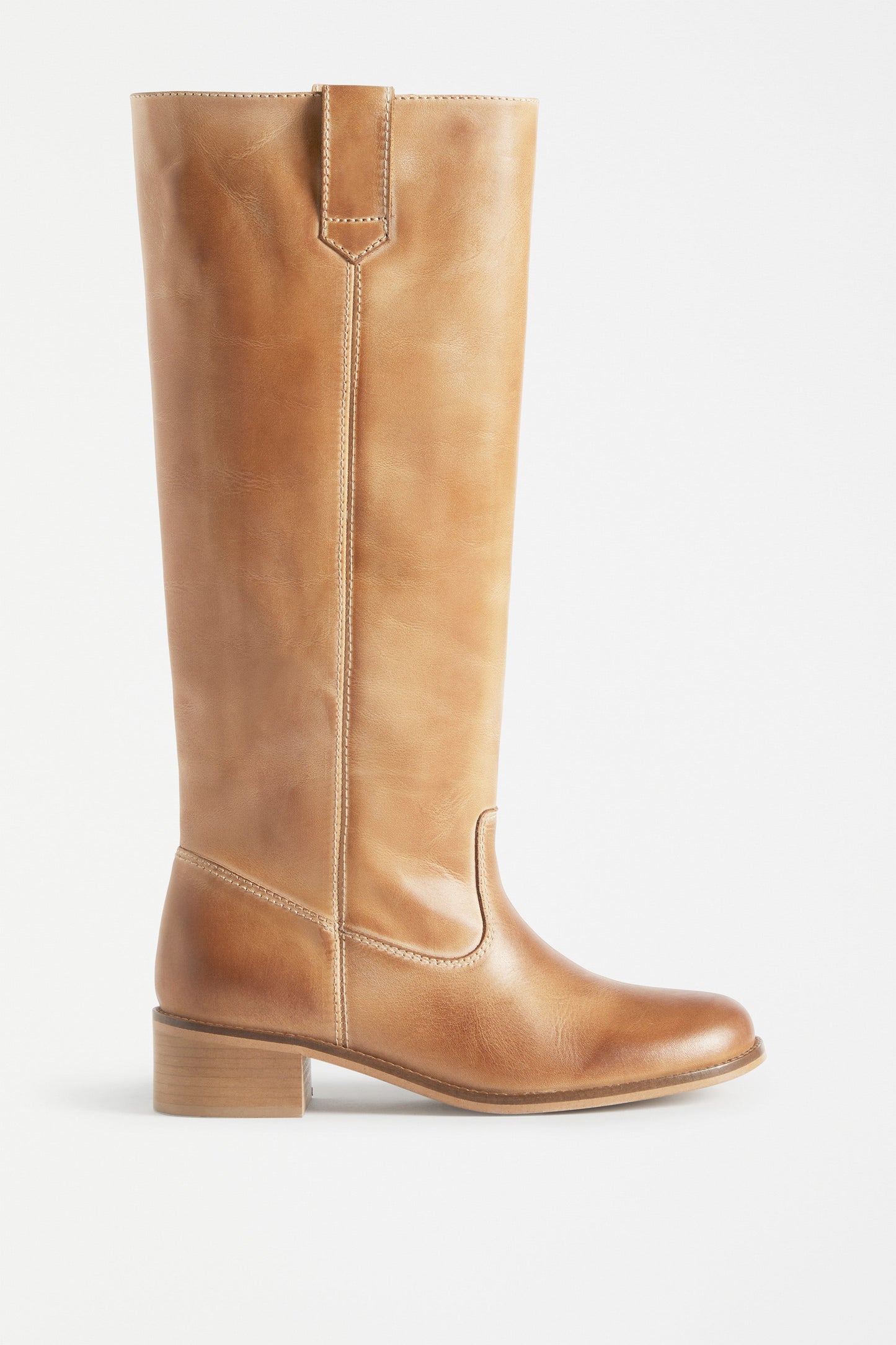 Anna Escovado Natural Worn Look Knee High Leather Boots Side | TAN