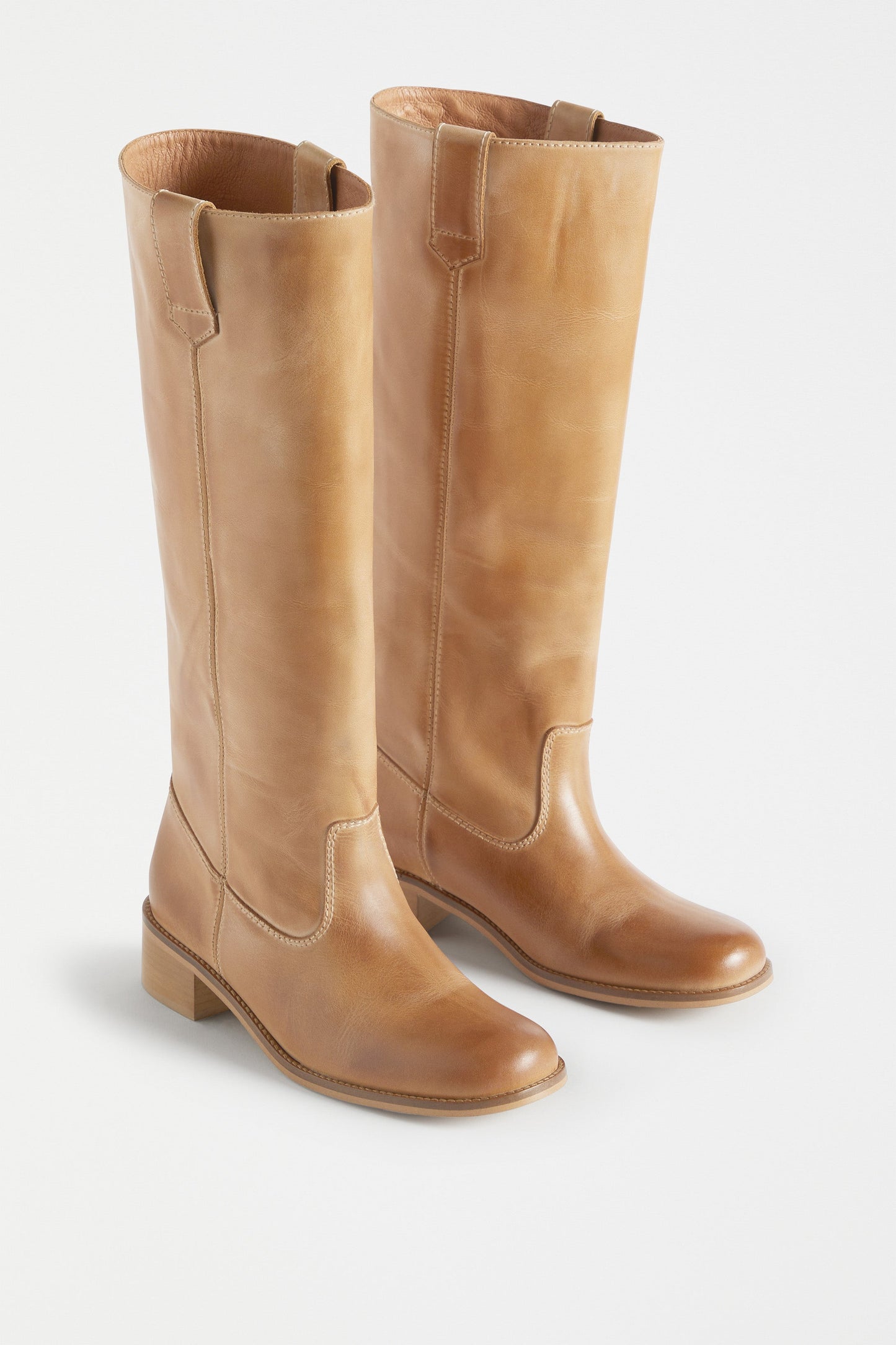 Anna Escovado Natural Worn Look Knee High Leather Boots Angled Front | TAN