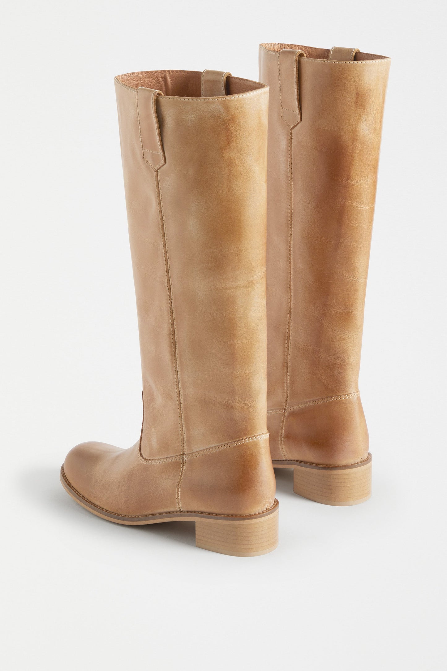 Anna Escovado Natural Worn Look Knee High Leather Boots Angled Back | TAN