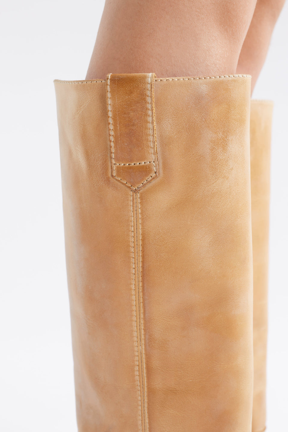 Anna Escovado Natural Worn Look Knee High Leather Boots Detail  | TAN