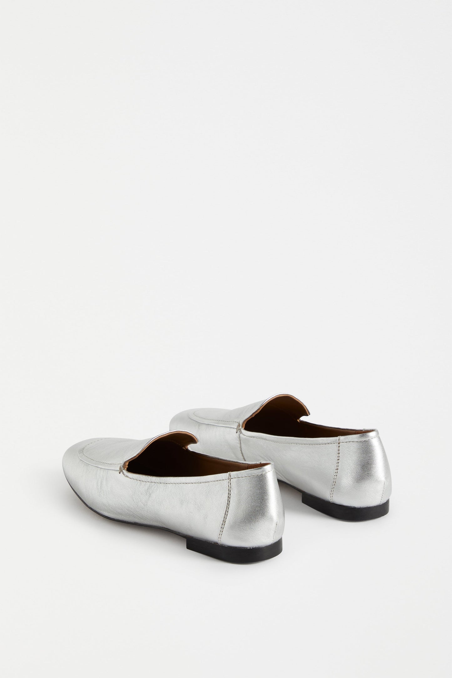 Clift Metallic Silver Leather Flat Loafer Angled Back | SILVER