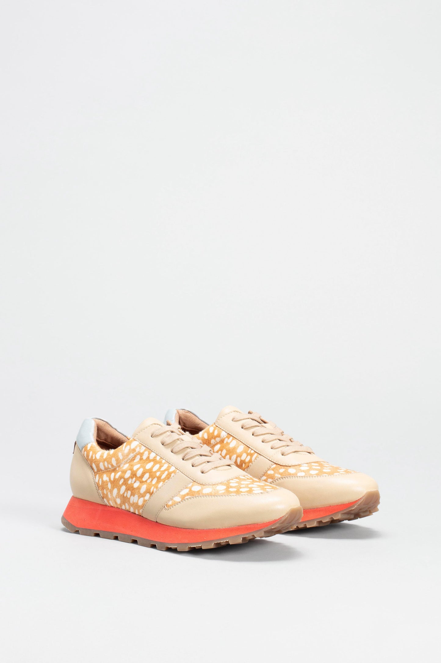 Orten Leather and Cow Hair Tonal Trainer Angled Front | BEIGE