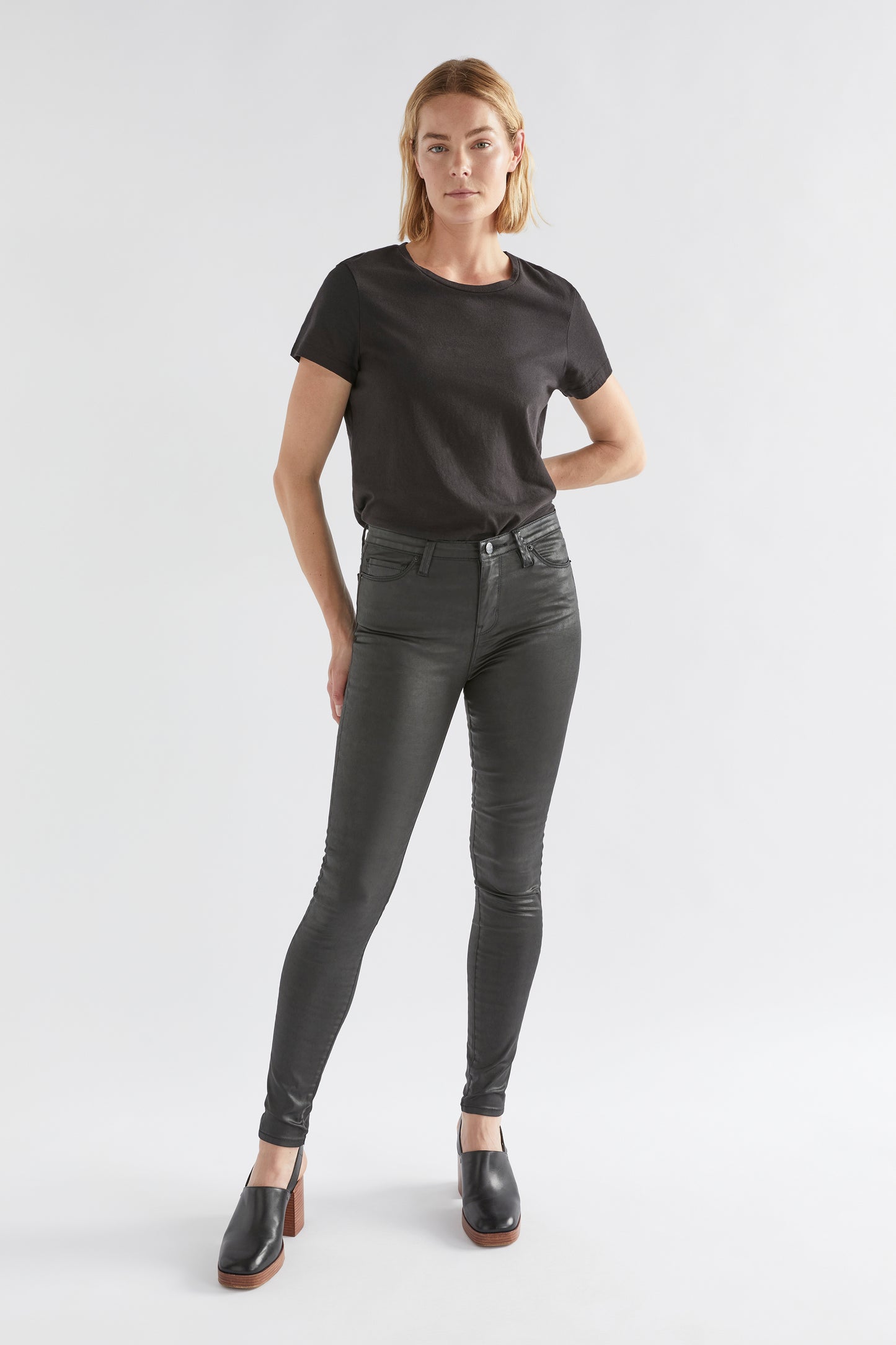 Oslo Coated Mid-Rise Skinny Jean Model Front Jess