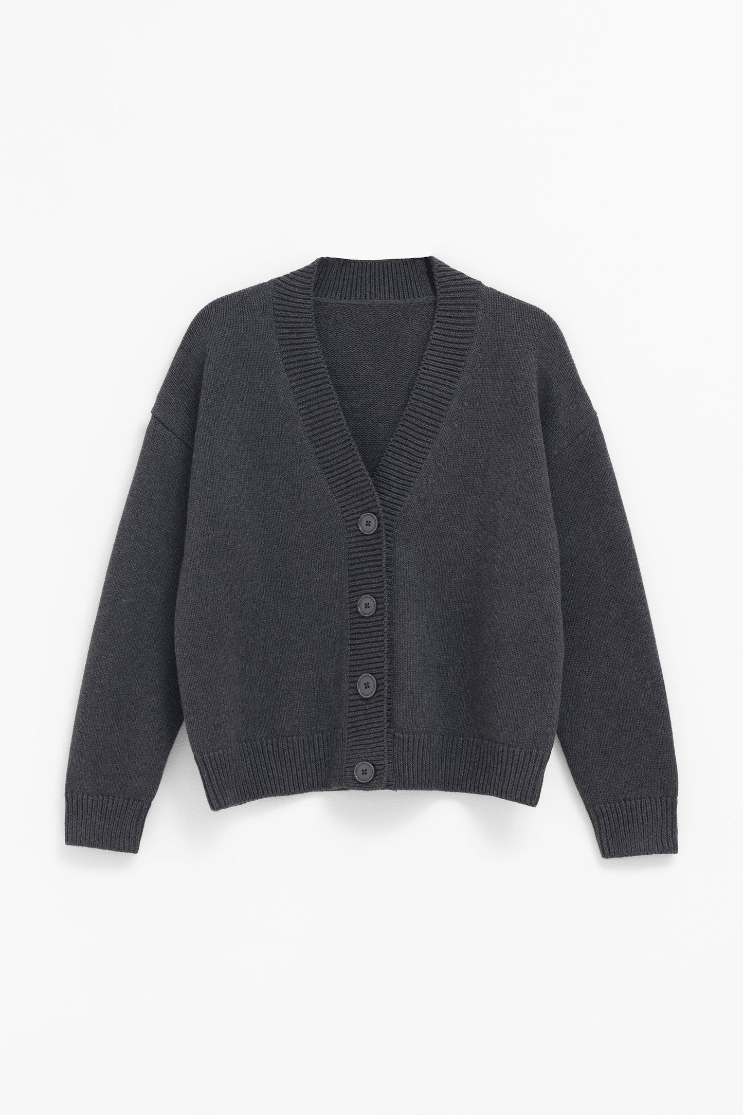 Willow Organic Cotton Everyday Knit Cardigan Front | CHARCOAL MARLE