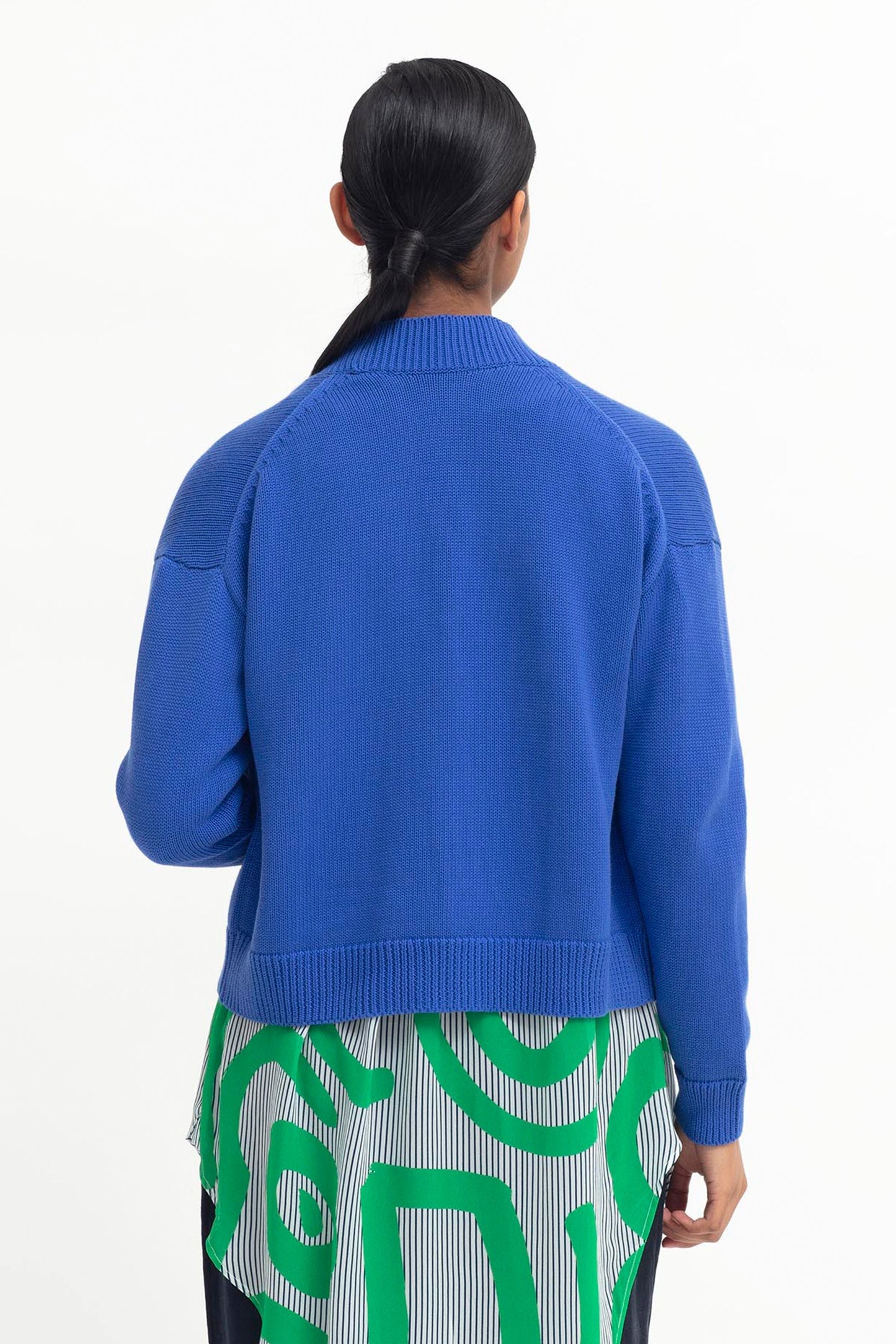Willow Organic Cotton Everyday Knit Cardigan Model Back | SEA BLUE
