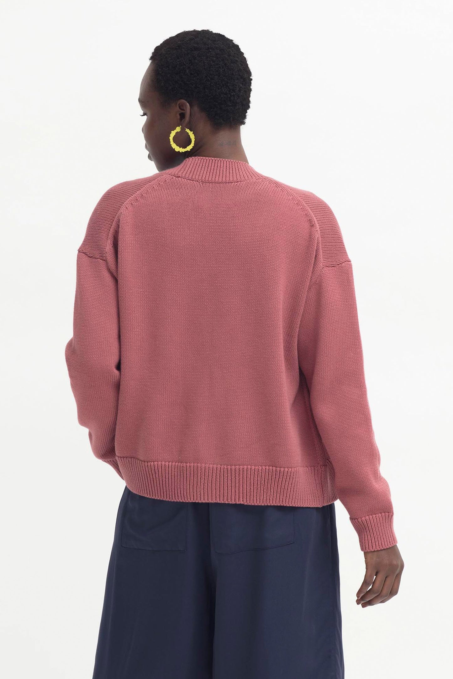 Willow Organic Cotton Everyday Knit Cardigan Model Back | DESERT ROSE