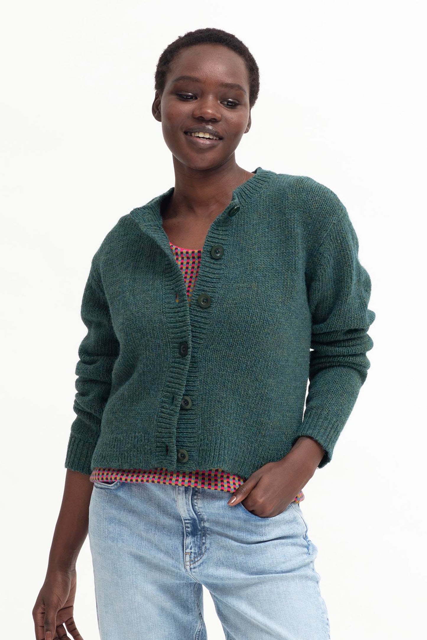Kabrit Round Neck Button Up Cardigan Model Front | SEA MOSS