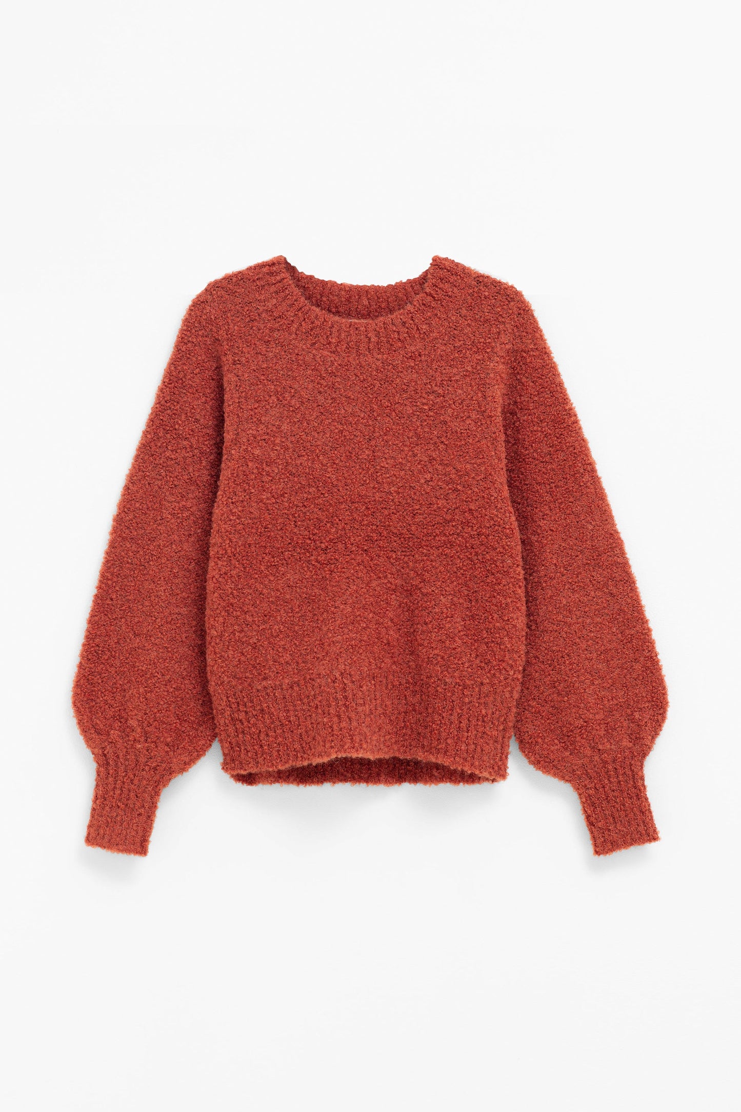 Tukko Textured Boucle Balloon Sleeve Knit Sweater Front | CINNAMON