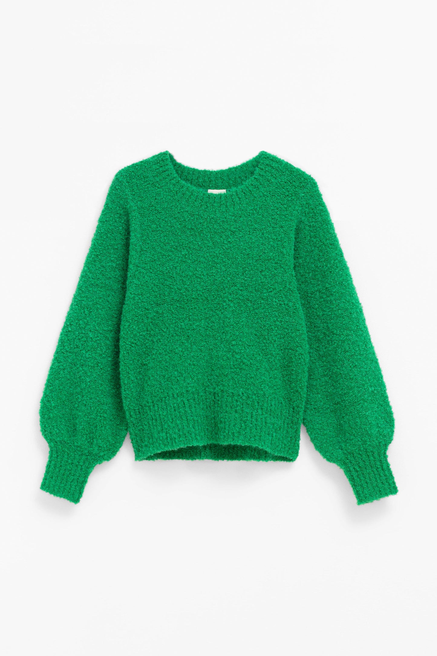 Tukko Textured Boucle Balloon Sleeve Knit Sweater Front | IVY GREEN
