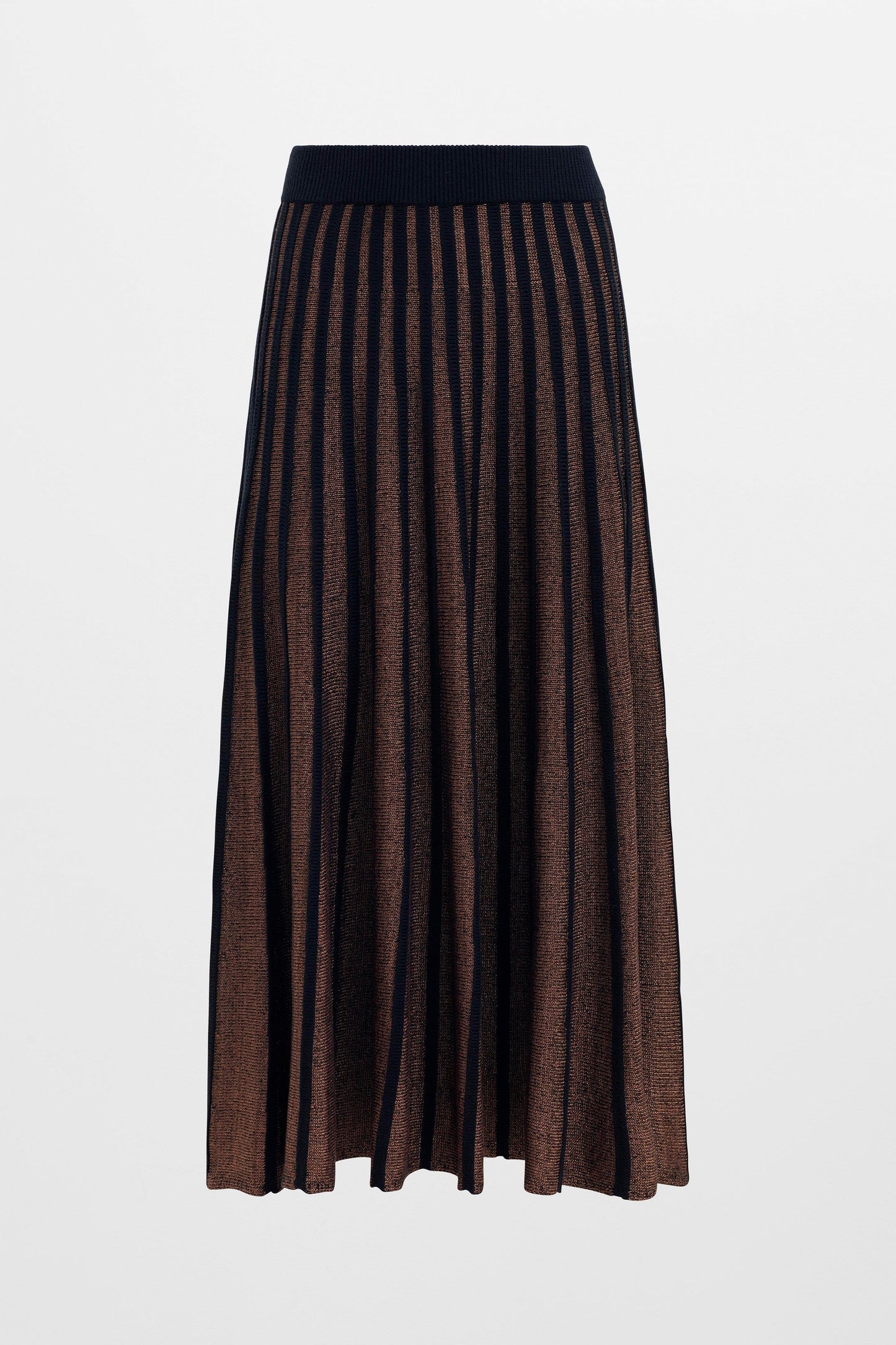 Glittra Lurex Knit Metallic A-Line Skirt Front | GOLDEN METALLIC