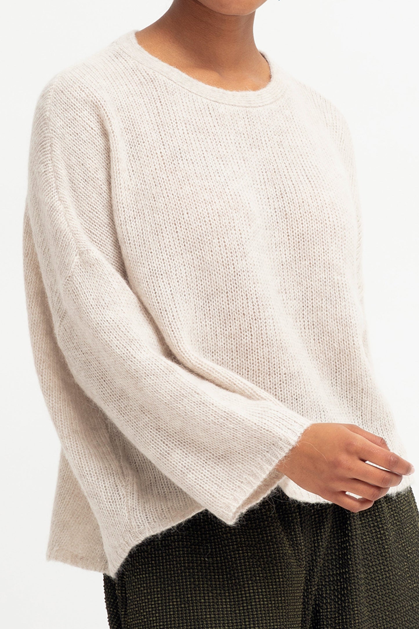 Agna Merino and Alpaca Wool Sweater Front Model Crop | ECRU