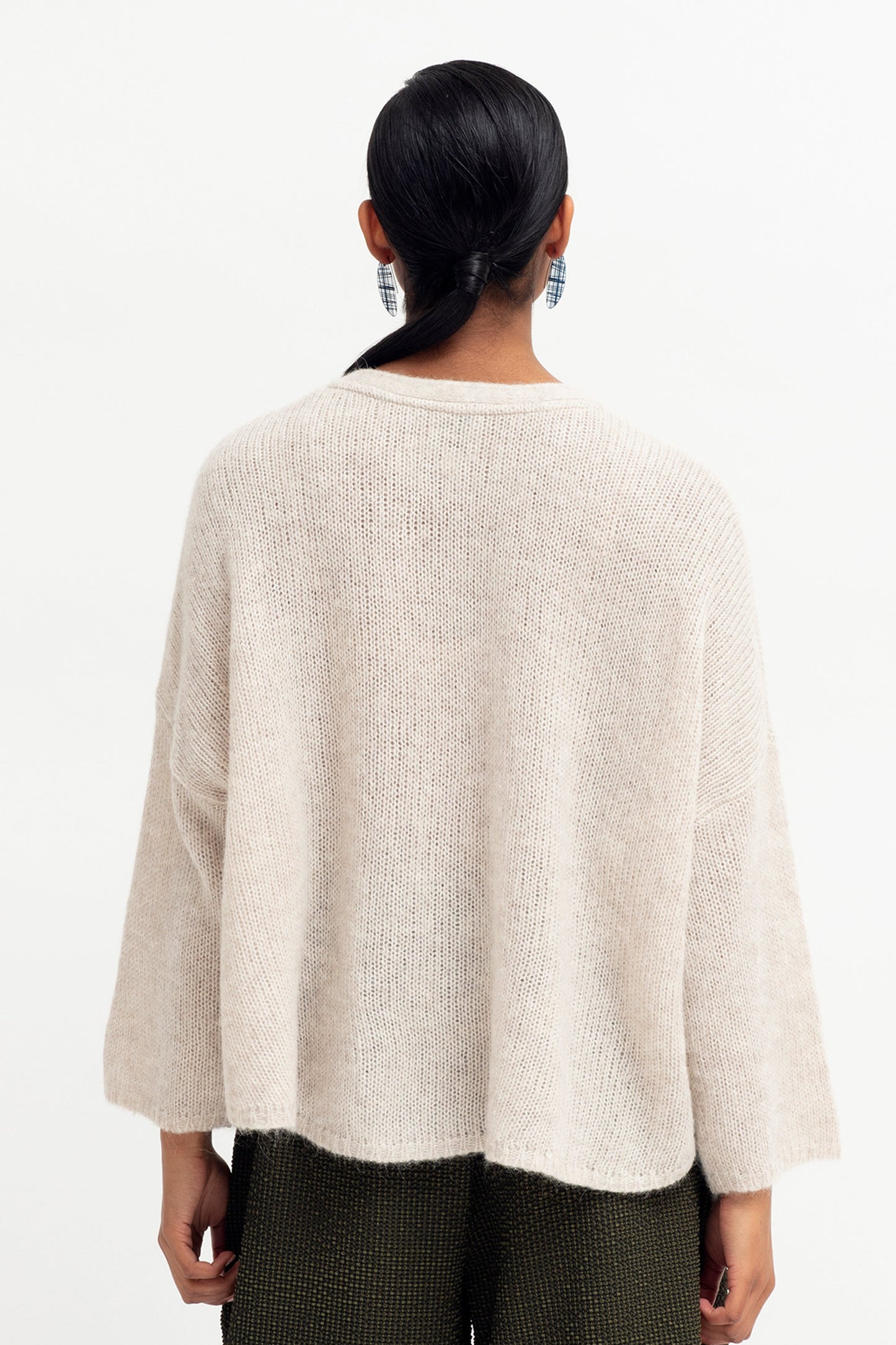Agna Merino and Alpaca Wool Sweater Model Back | ECRU