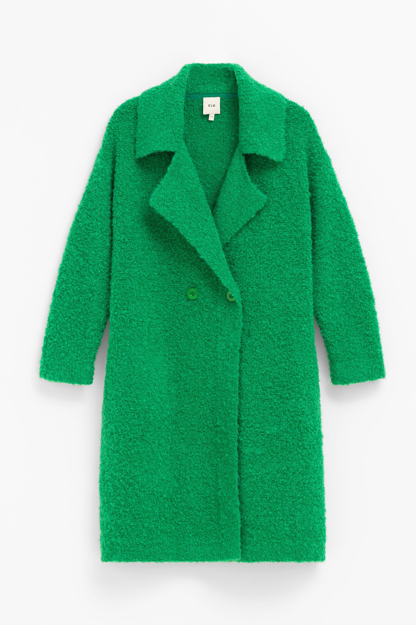 Tukko Wool Alpaca Boucle Double Breasted Coat Cardigan Front | IVY GREEN