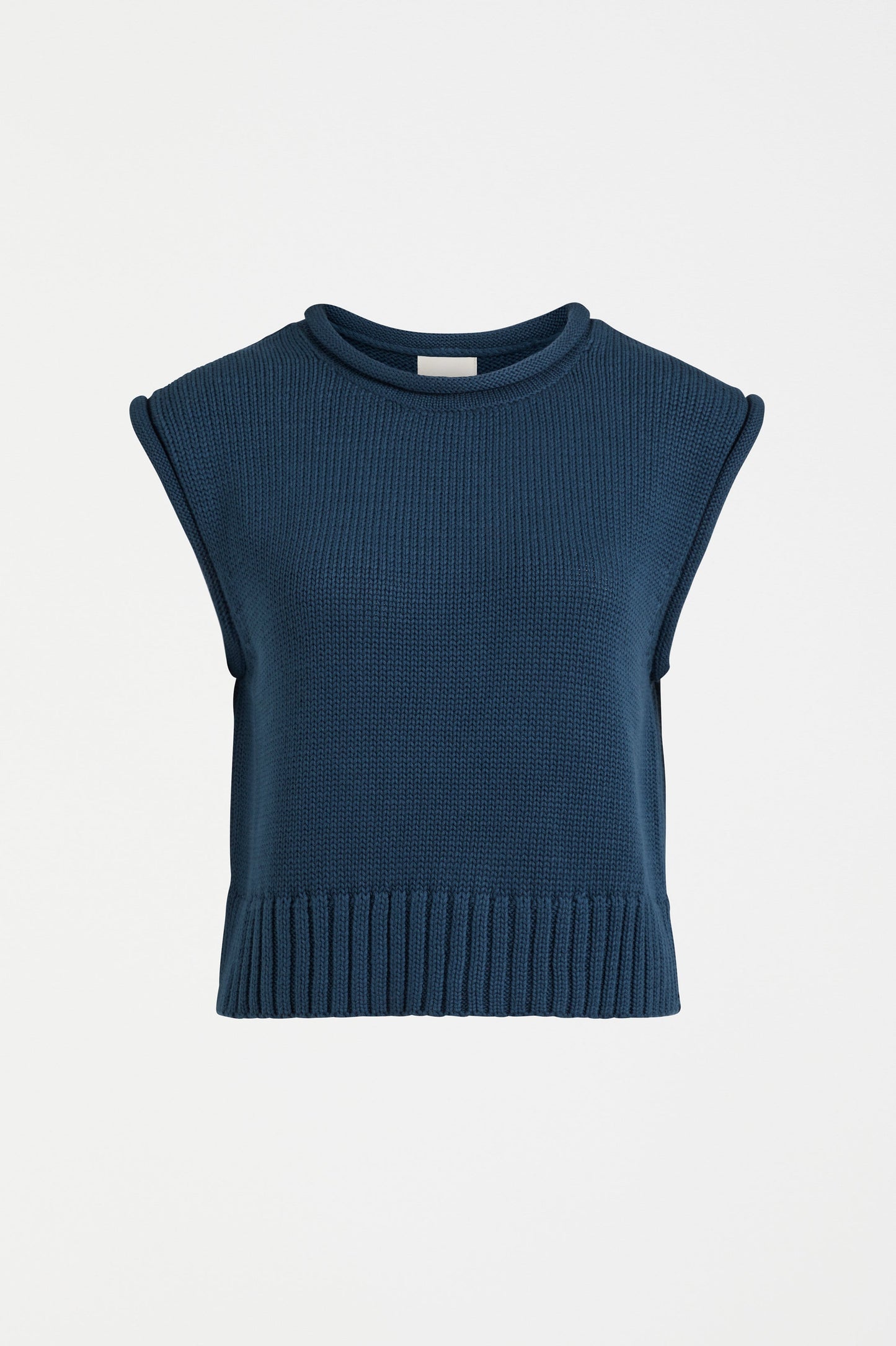 Lunel Organic Cotton Cap Sleeve Rolled Hem Cropped Vest Front | DEEP SEA BLUE